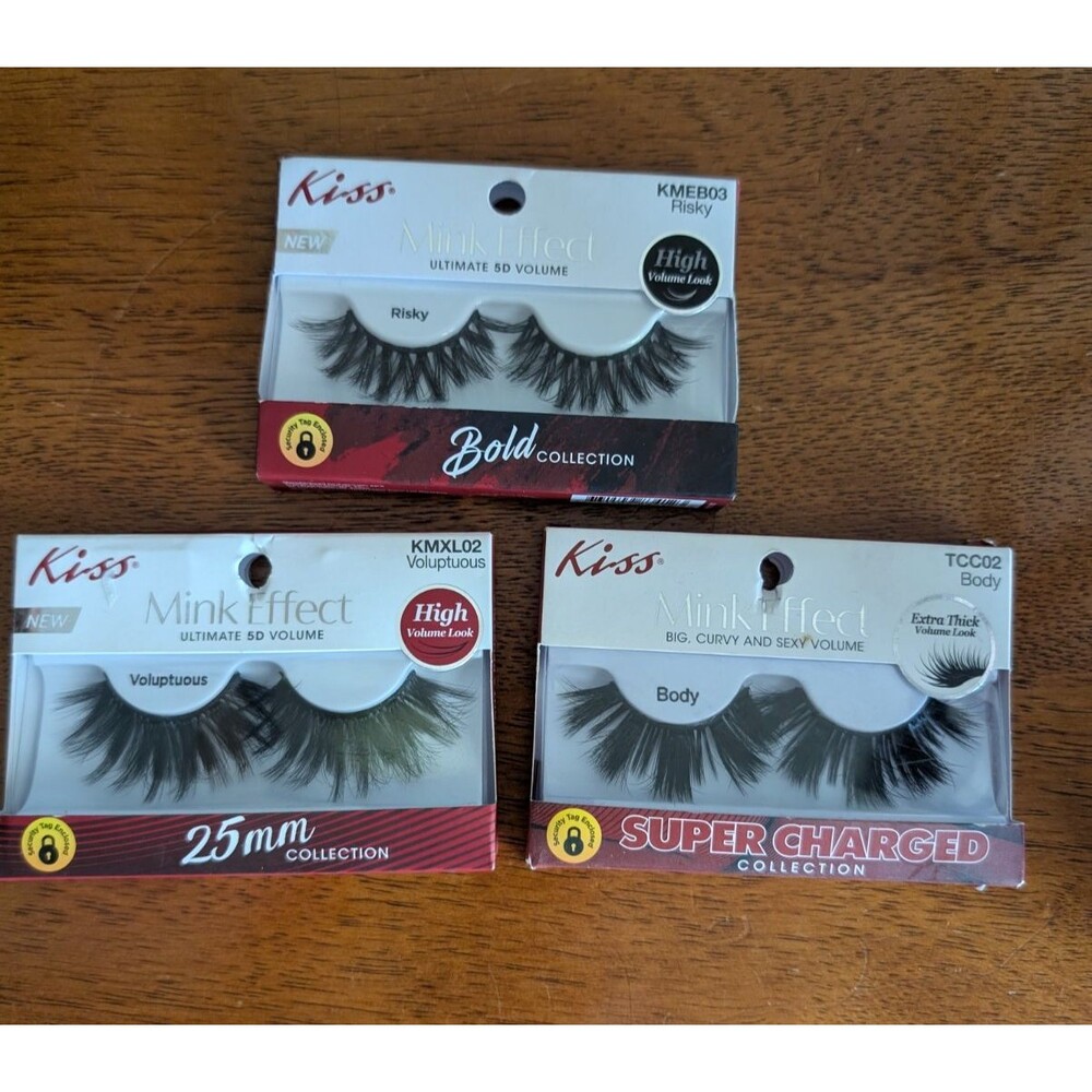 3 Kiss False Eyelashes Mink Bold 5D RISKY VOLUPTUOUS BODY 25mm Super Charged